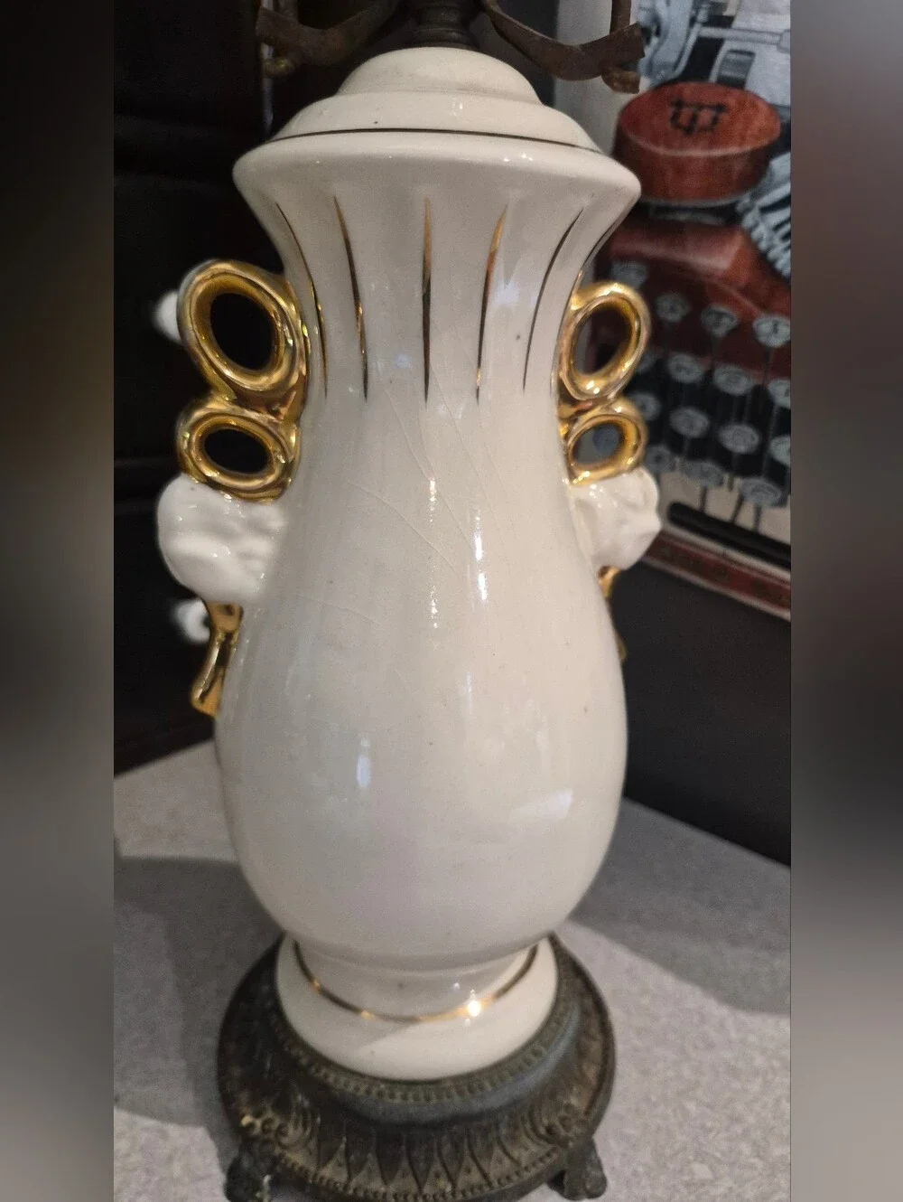 Porcelain Floral Accent Vase with Gold Trim - White